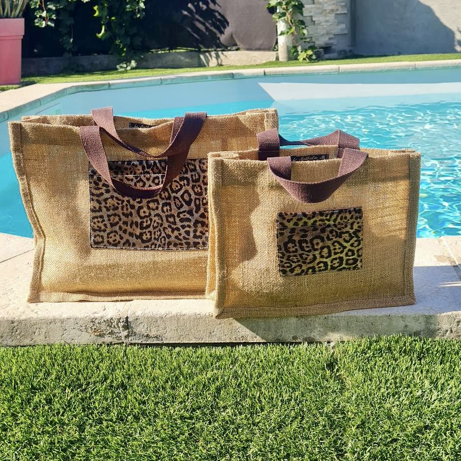 Cabas Jute Doré Léopard Marron