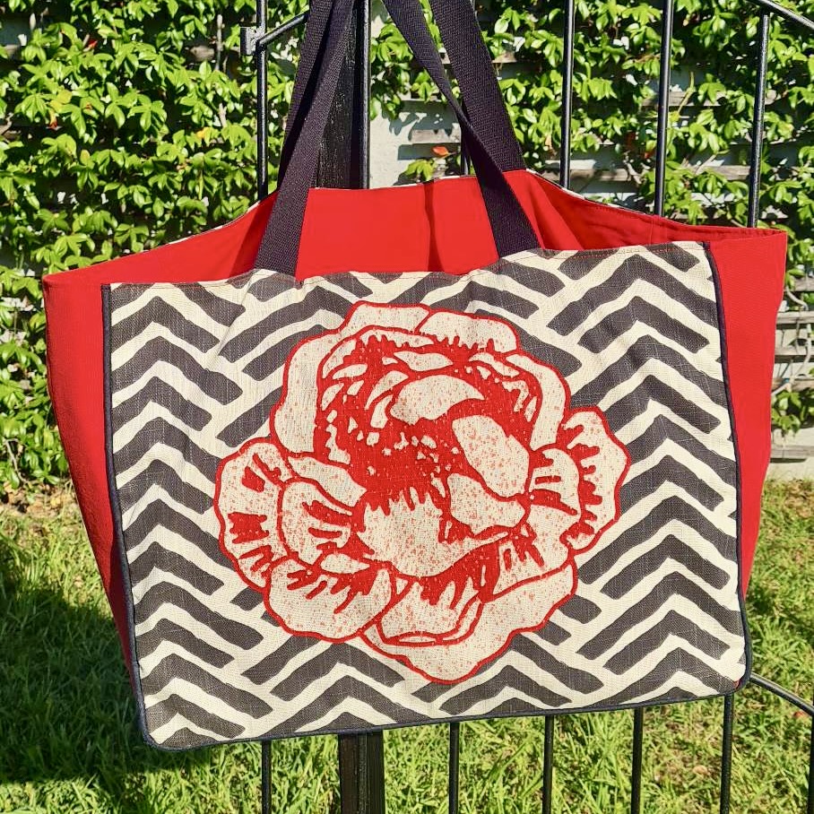 Grand Cabas Graphique Fleur Rouge