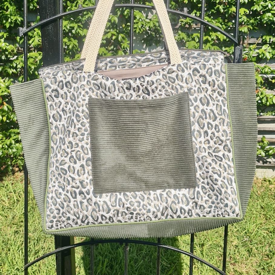 Grand Cabas Léopard Gris & Velours