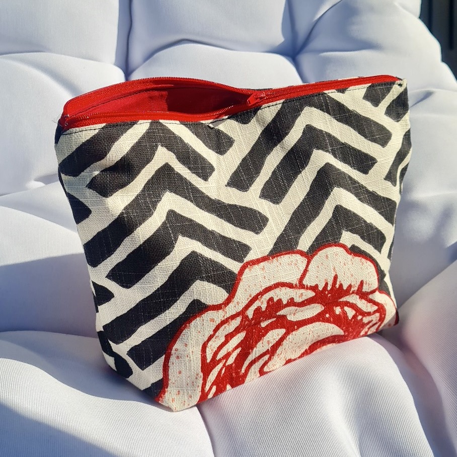 Pochette Chevrons Fleur Rouge
